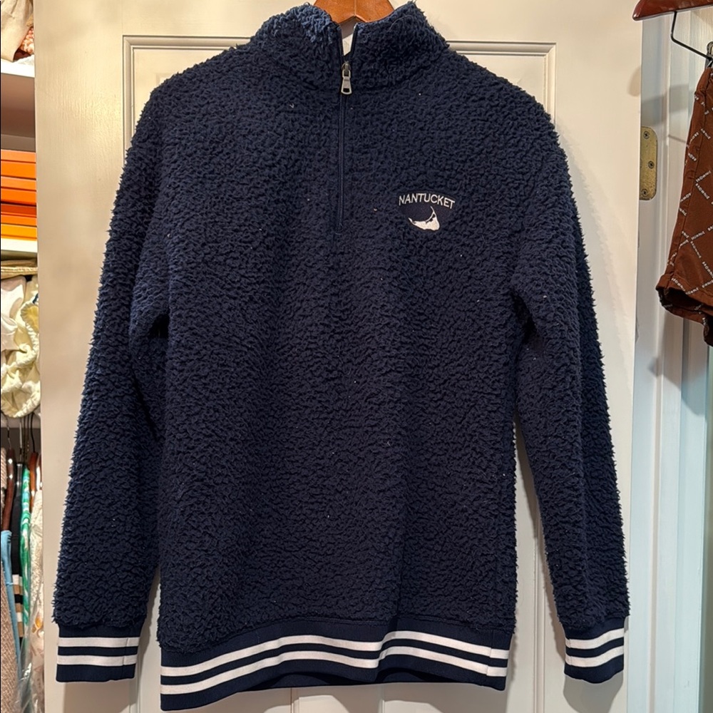 Nantucket Boxercraft Blue Quarter-Zip Sweatshirt with Sporty Stripes
